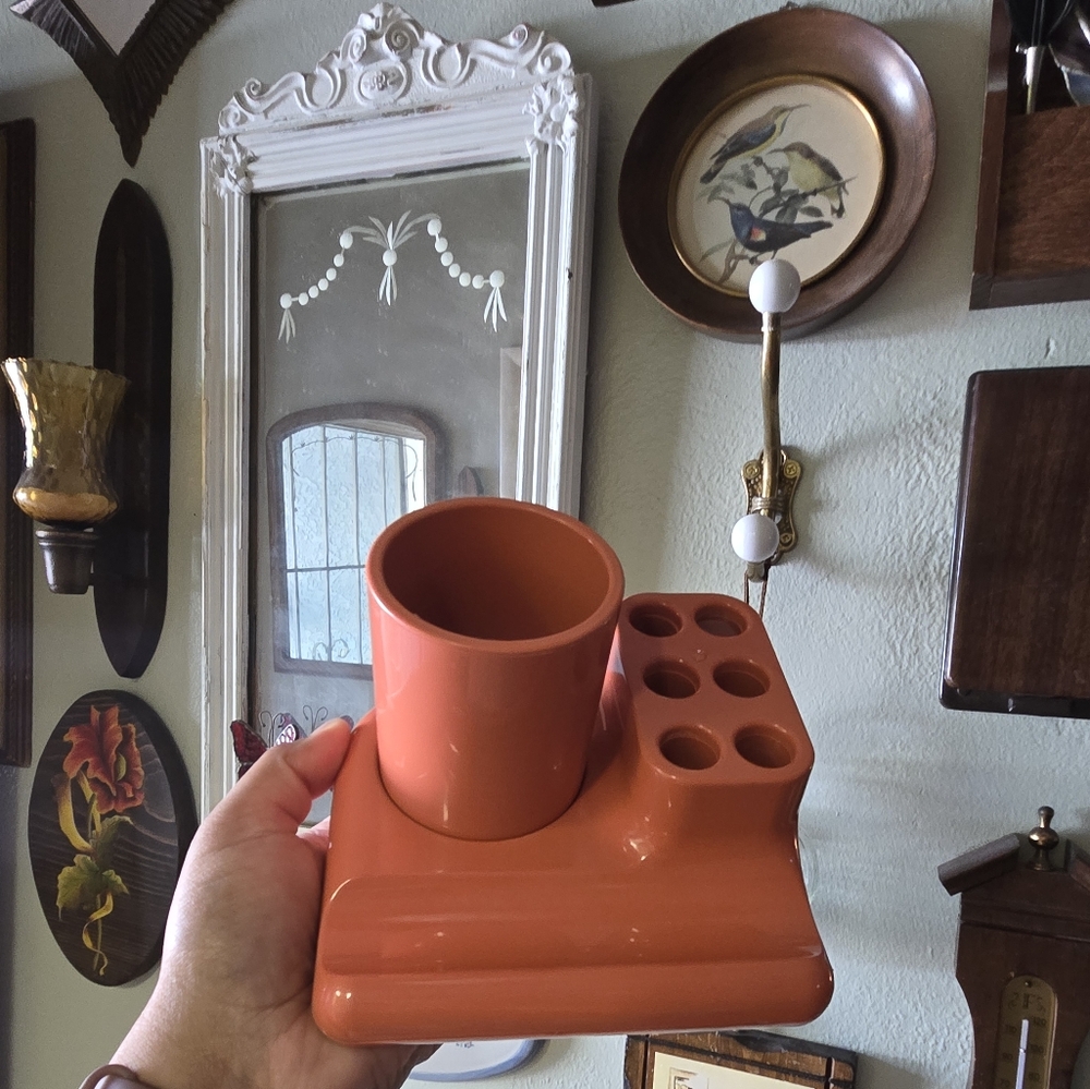 Vintage Orange Desk Organizer